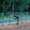 Żołnierz podczas budowy ogrodzenia na granicy polsko-białoruskiej (sierpień 2021 r.)