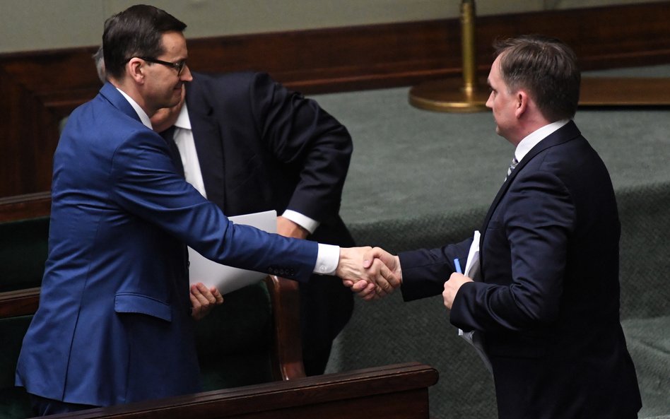 Minister sprawiedliwości, prokurator generalny Zbigniew Ziobro i premier Mateusz Morawiecki