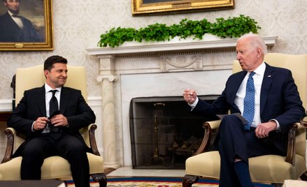 Prezydent Ukrainy Wołodymyr Zełenski podczas spotkania z prezydentem USA Joe Bidenem w Białym Domu
