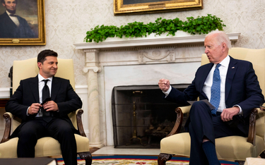 Prezydent Ukrainy Wołodymyr Zełenski podczas spotkania z prezydentem USA Joe Bidenem w Białym Domu