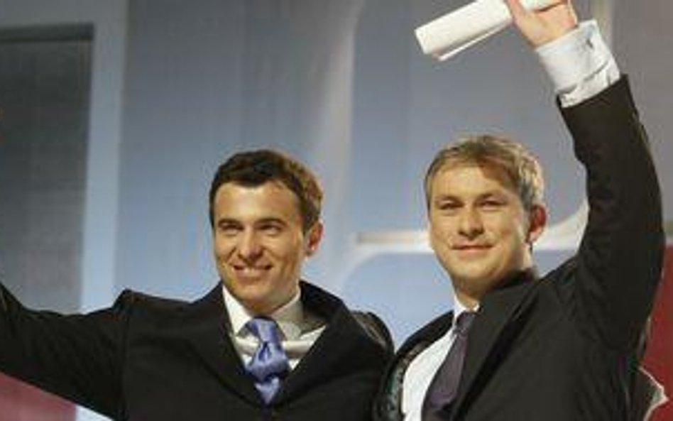 Wojciech Olejniczak i Grzegorz Napieralski podczas inauguracji kampanii wyborczej do PE