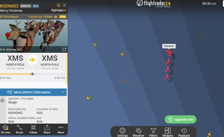 Sanie Świętego Mikołaja można śledzić w serwisie Flightradar24