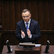 Prezydent Andrzej Duda przemawia podczas uroczystego zgromadzenia posłów i senatorów na sali plenarn