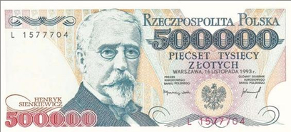 Na 30 zł wyceniono nowiutki banknot o nominale 500 tysięcy złotych. F