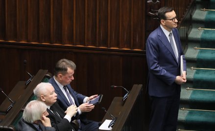 Ryszard Terlecki, Jarosław Kaczyński, Mariusz Błaszczak i Mateusz Morawiecki w Sejmie