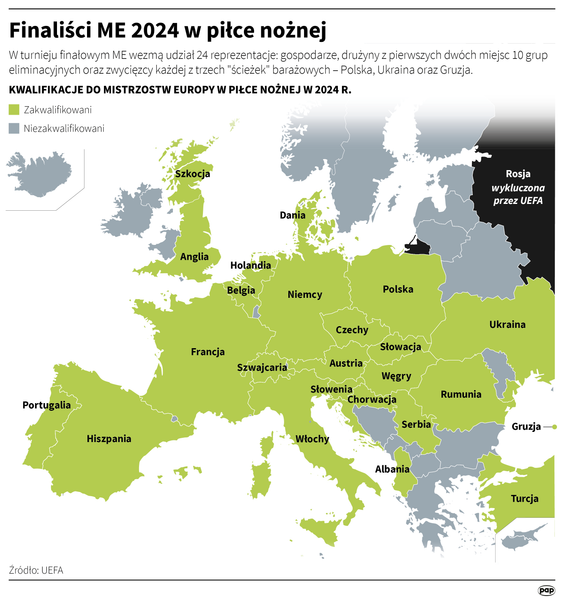 Kraje-finaliści Euro 2024 (MAPA)