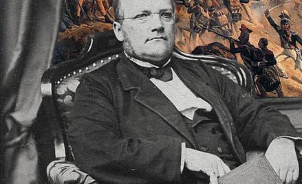 Stanisław Moniuszko na tle obrazu Januarego Suchodolskiego