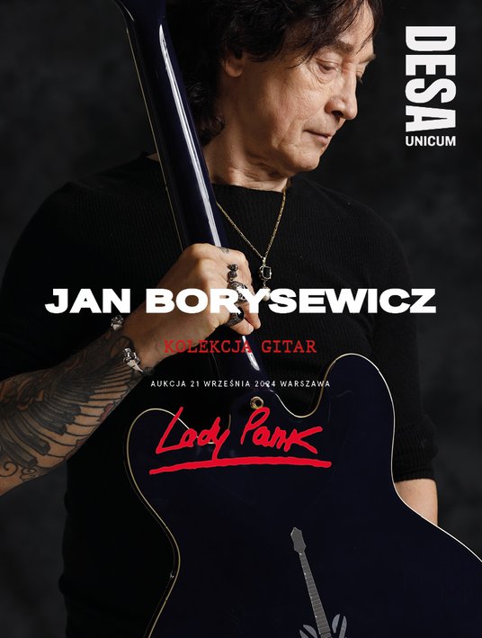 DESA Unicum. Plakat aukcji „Jan Borysewicz. Kolekcja gitar"