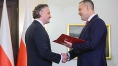 Prezydent RP Karol Nawrocki i nowy szef Biura Bezpieczeństwa Narodowego Bartosz Grodecki podczas uro