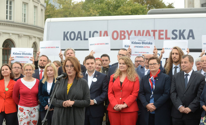 Kampania wyborcza z 2019 r., konferencja ówczesnej kandydatki KO na premiera Małgorzaty Kidawy-Błońs