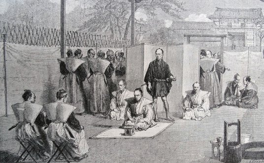 Ilustracja przedstawiająca rytuał seppuku