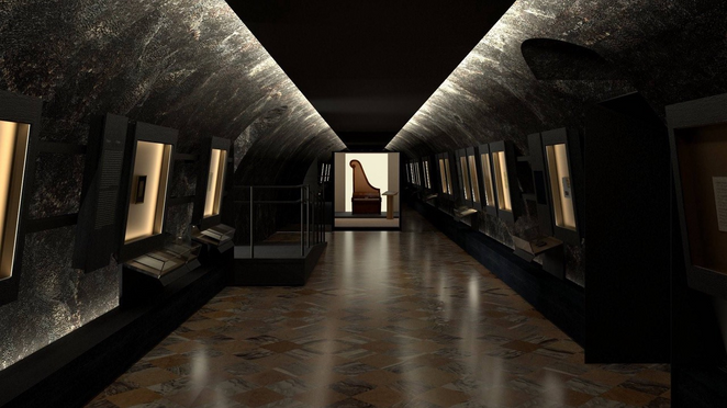 Projekt wnętrza sali „Tożsamość Chopina jako człowieka i twórcy” autorstwa pracowni Studio Karo