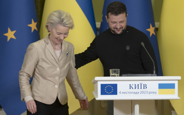 Ursula von der Leyen, przewodnicząca Komisji Europejskiej i Wołodymyr Zełenski, prezydent Ukrainy, p