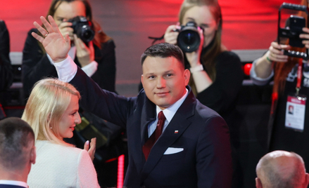 Wybory prezydenckie 2025. Kandydat Konfederacji Sławomir Mentzen na swojej konwencji wyborczej w Beł