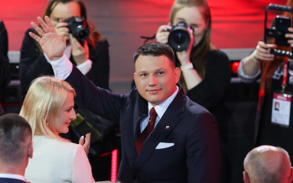 Wybory prezydenckie 2025. Kandydat Konfederacji Sławomir Mentzen na swojej konwencji wyborczej w Beł