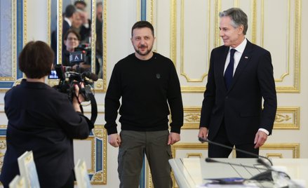 Prezydent Ukrainy Wołodymyr Zełenski i sekretarz stanu USA Antony Blinken podczas spotkania w Kijowi