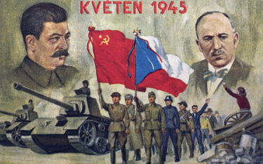Czeska karta propagandowa z wizerunkami Józefa Stalina i prezydenta Edvarda Beneša