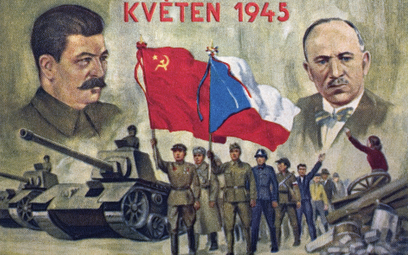 Czeska karta propagandowa z wizerunkami Józefa Stalina i prezydenta Edvarda Beneša