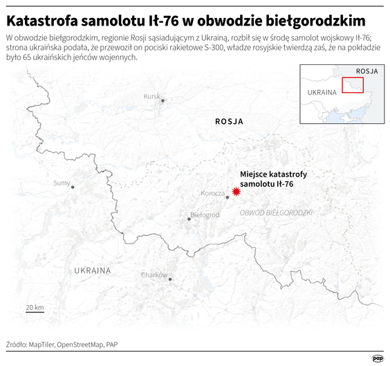 Miejsce katastrofy samolotu Ił-76 w obwodzie biełgorodzkim