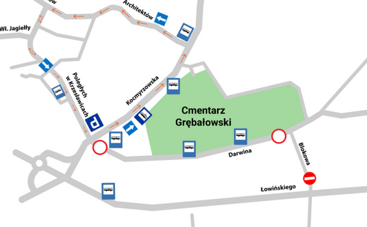 Cmentarz Grębałów w Krakowie. Organizacja ruchu w czasie Wszystkich Świętych 2024