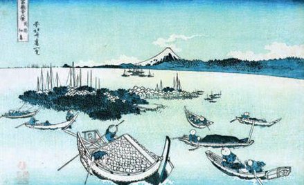 Katsushika Hokusai, "Wyspa Tsukudajima w prowincji Musashi", z serii „Trzydzieści sześć widoków góry