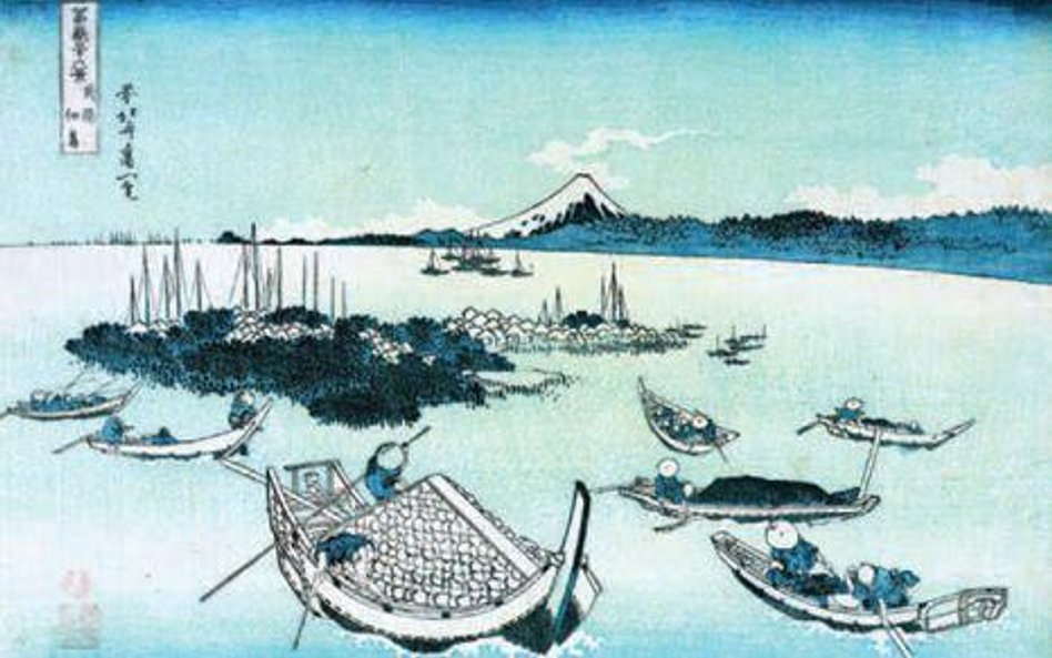 Katsushika Hokusai, "Wyspa Tsukudajima w prowincji Musashi", z serii „Trzydzieści sześć widoków góry