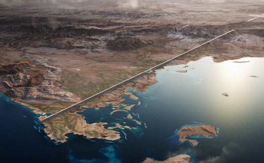 Wizualizacja przebiegu miasta The Line.