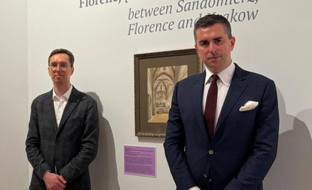 Maksymilian i Michał Skotniccy podczas otwarcia wystawy o historii ich rodu na Zamku Królewskim w Sa