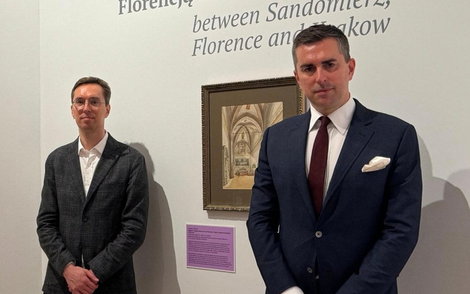 Maksymilian i Michał Skotniccy podczas otwarcia wystawy o historii ich rodu na Zamku Królewskim w Sa