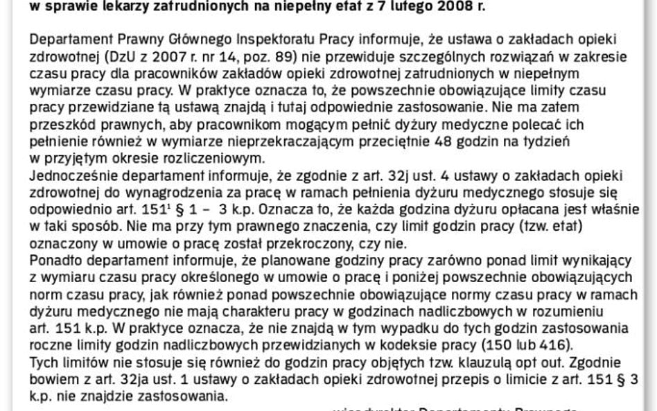 Najwyżej 48 godzin tygodniowo dla medyka na cząstce etatu