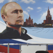 Mural przedstawiający Władimira Putina i Kreml w okupowanym przez Rosję obwodzie donieckim