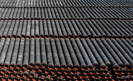 Rury przeznaczone dla Nord Stream 2 czekające w porcie Mukran w Sassnitz na Rugii; wrzesień 2020 r.