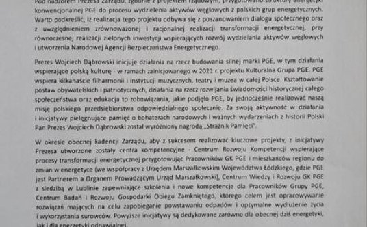 List w obronie prezesa PGE