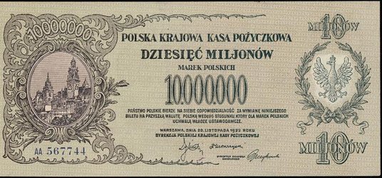 3,5 tys. zł kosztuje banknot z 1923 r. o nominale 10 mln marek polskich.