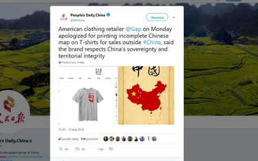 Firma przeprasza Chiny za brak Tajwanu na koszulce