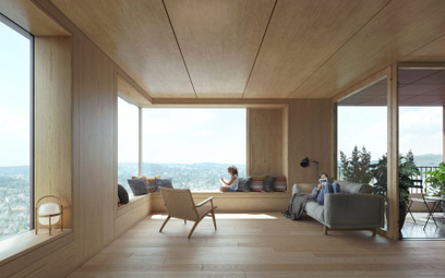 Wnętrze „drewnianego” wieżowca projektu duńskiej pracowni Schmidt Hammer Lassen i szwajcarskiego stu