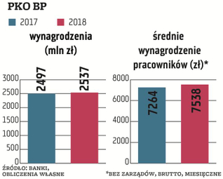 W PKO BP koszt wynagrodzeń w 2018 r. urósł o 1,6 proc., do 2,54 mld zł. Średnia miesięczna pensja br