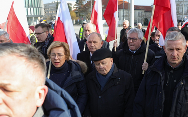 Prezes PiS Jarosław Kaczyński podczas uroczystości na pl. Piłsudskiego w Warszawie