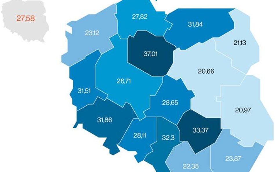 Średnioroczna liczba pacjentów na 10 tys. mieszkańców (2015-2017). Źródło: opracowanie własne NIK na