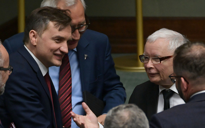Prezes Solidarnej Polski Zbigniew Ziobro i prezes PiS Jarosław Kaczyński