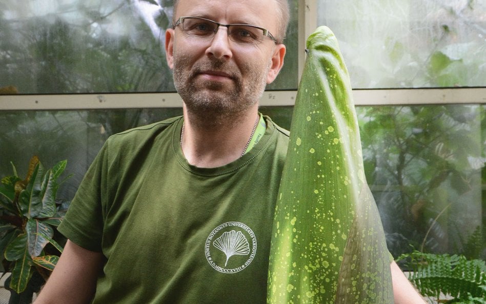 Piotr Dobrzyński, kurator kolekcji roślin tropikalnych w Ogrodzie. Pod jego czujnym okiem oraz dr Ha