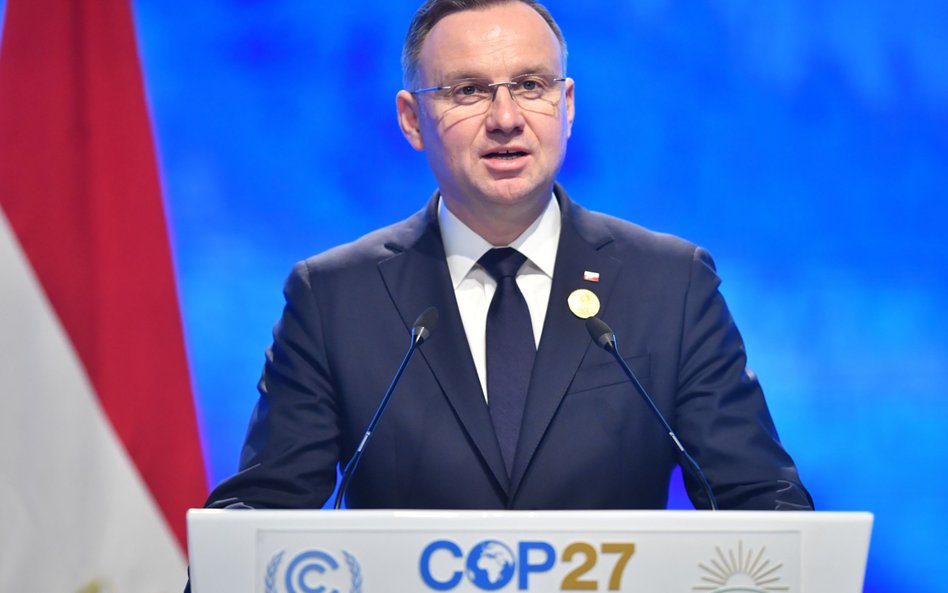 Prezydent Andrzej Duda na sesji plenarnej Konferencji COP27 w Szarm el-Szejk