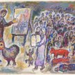Marc Chagall „Wizyta Mojżesza i złotego cielca w pracowni”, ok. 1976
