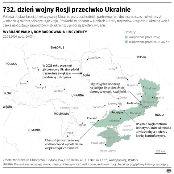 Tak wyglądała sytuacja na froncie w 732. dniu wojny