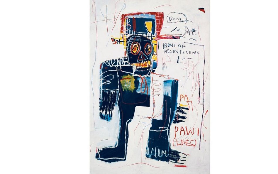 Jean-Michel Basquiat, „Paradoks czarnego policjanta”, 1981, akryl, olej i spray na desce