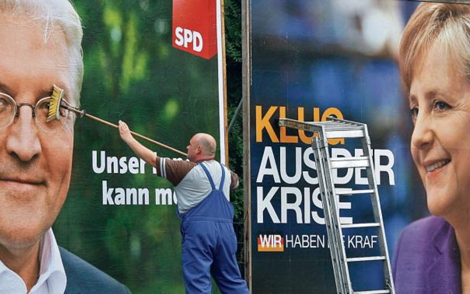 Wielcy rywale (choć na razie uczestnicy koalicji rządzącej): Frank-Walter Steinmeier z SPD i Angela 