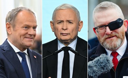 Donald Tusk, Jarosław Kaczyński i Grzegorz Braun