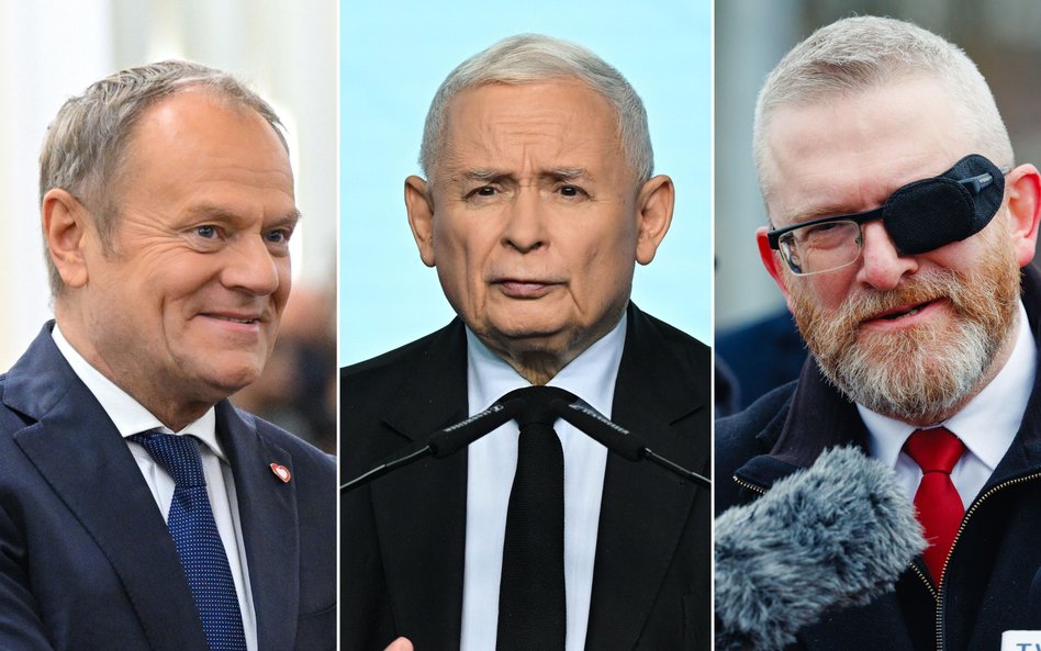 Donald Tusk, Jarosław Kaczyński i Grzegorz Braun