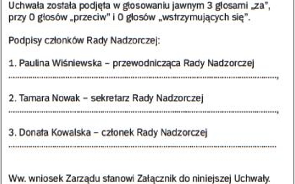 Wzór uchwały Rady Nadzorczej sp. z o.o. ws. oceny wniosku Zarządu dotyczącego podziału zysku netto w