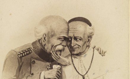 Karykatura przedstawiająca Ottona von Bismarcka z papieżem Leonem XIII